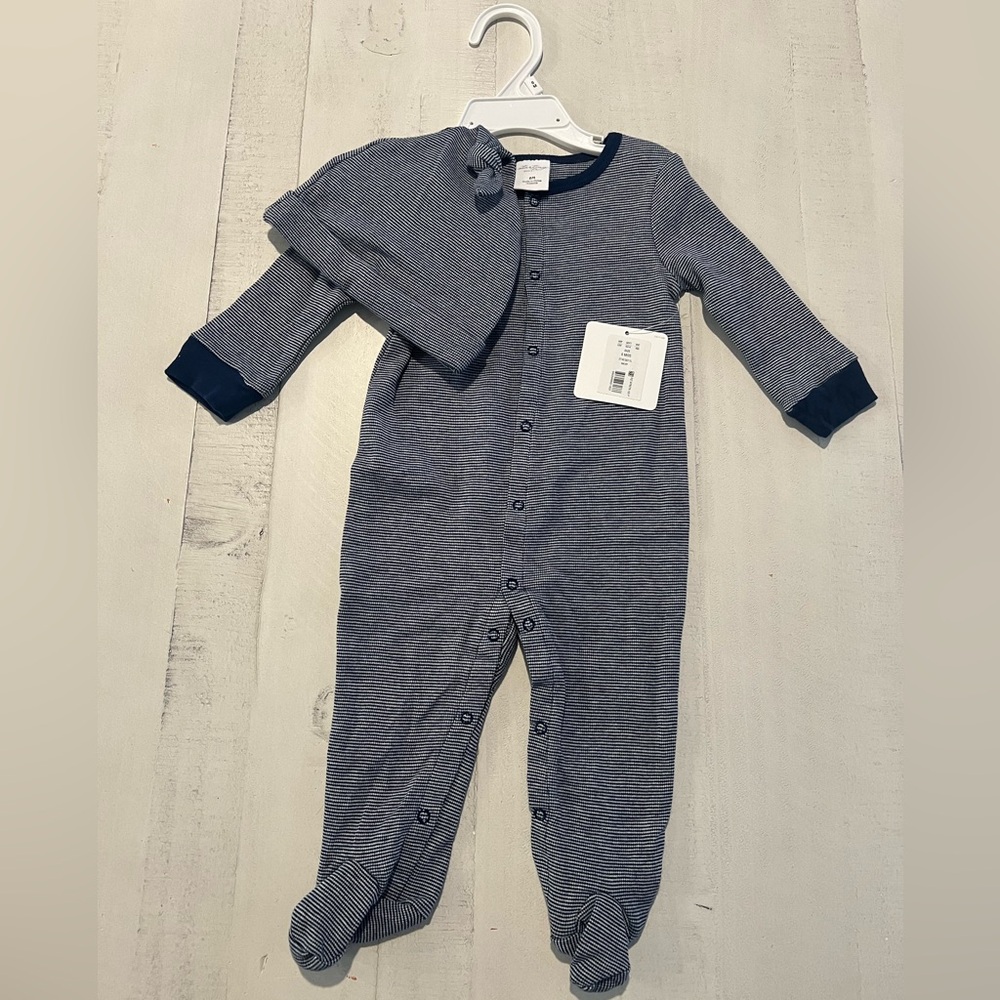Starting Out navy striped onesie with hat